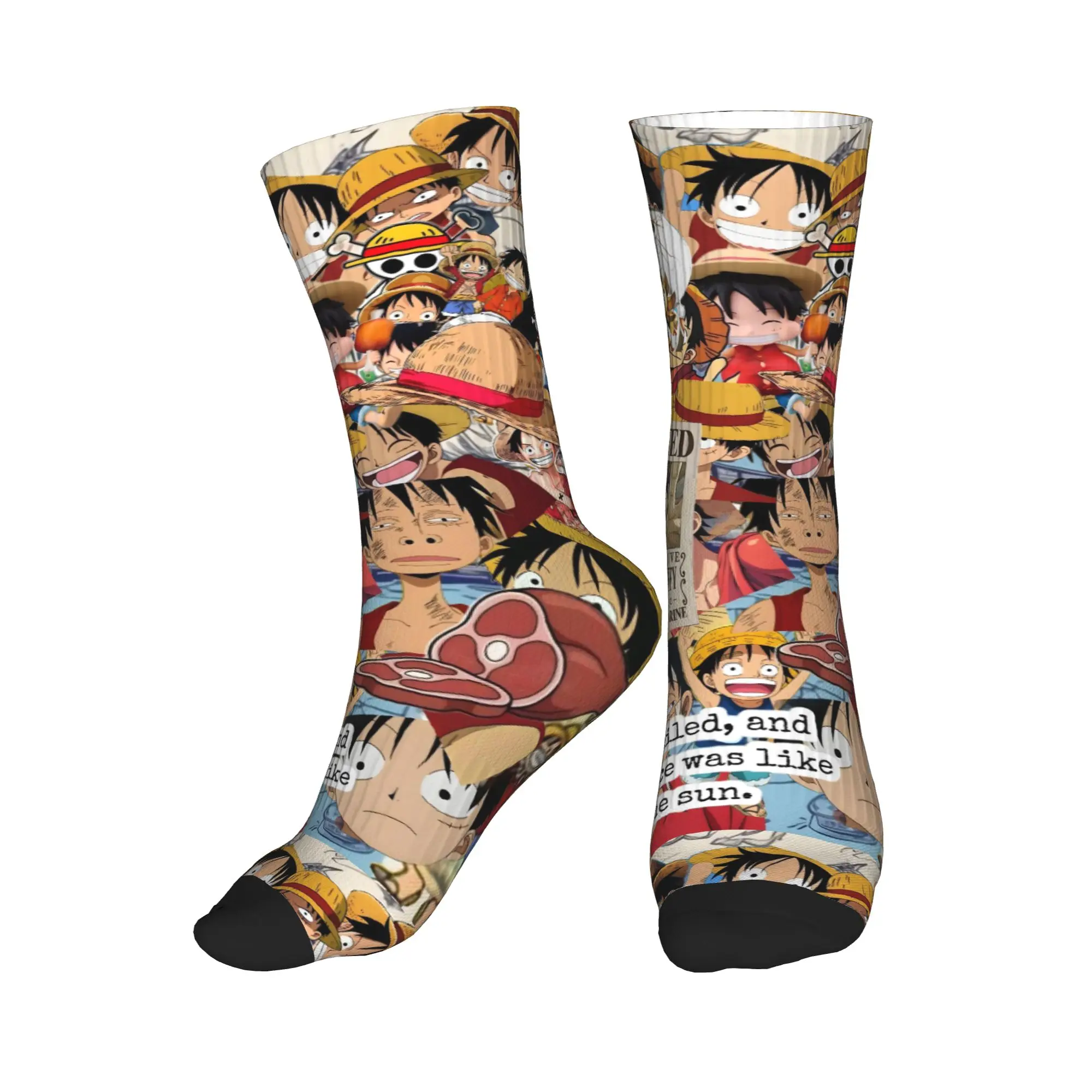 

Funny Print Anime One Piece Pirate King Luffy Socks for Woman Man Stretchy Summer Autumn Winter Crew Socks