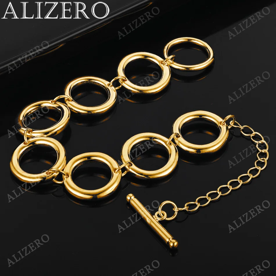 

ALIZERO 18K Gold Round O Bracelets For Women Wedding Banquet Party Gifts Fashion Fine Jewelry Wholesale