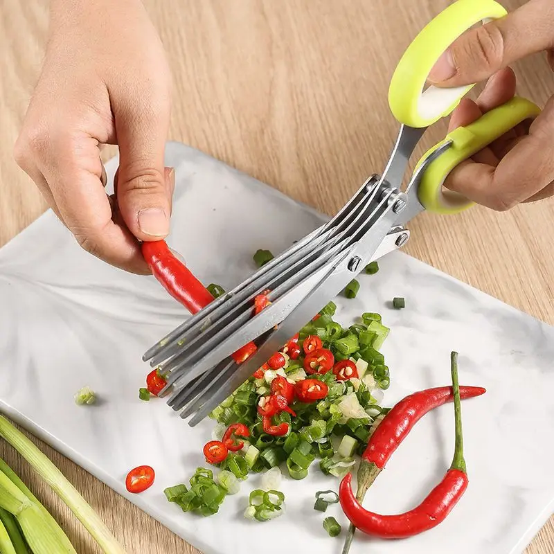 Dobeli 5 Layer Multi-functional Stainless Steel Scallion Scissors Vegetable Salad Chopping Kitchen Cutter Shears Accessories