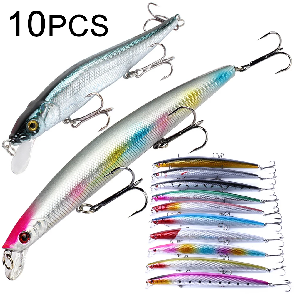 10 unids/lote Minnow 5g 9g 14g 26g señuelo de Pesca flotante Jerkbait hundimiento Wobbler aparejos de Pesca anzuelos triples Swimbait cebo Artificial