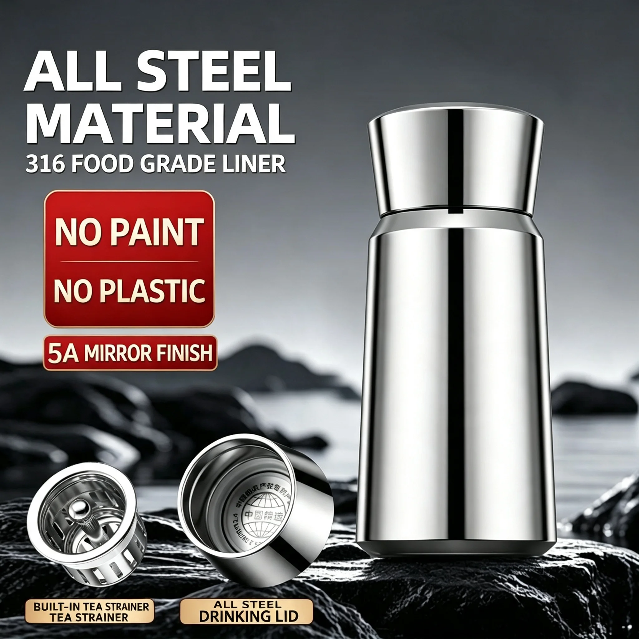 500ml Stainless Steel Vacuum Flask with 316 Food Grade Liner Leakproof Insulated Thermos Cup Mirror Polished Water Bottle