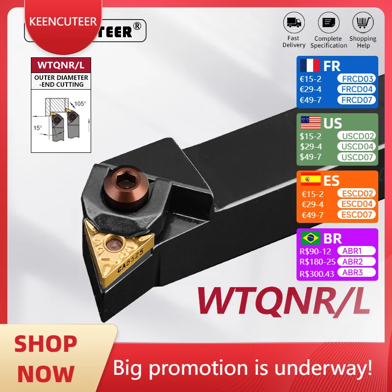 

WTQNR2020 WTQNR2525 WTQNR3232 External Turning Tool WTQNR WTQNL Lathe Bar Turning Holder CNC Cutting Tool Cutter Bar
