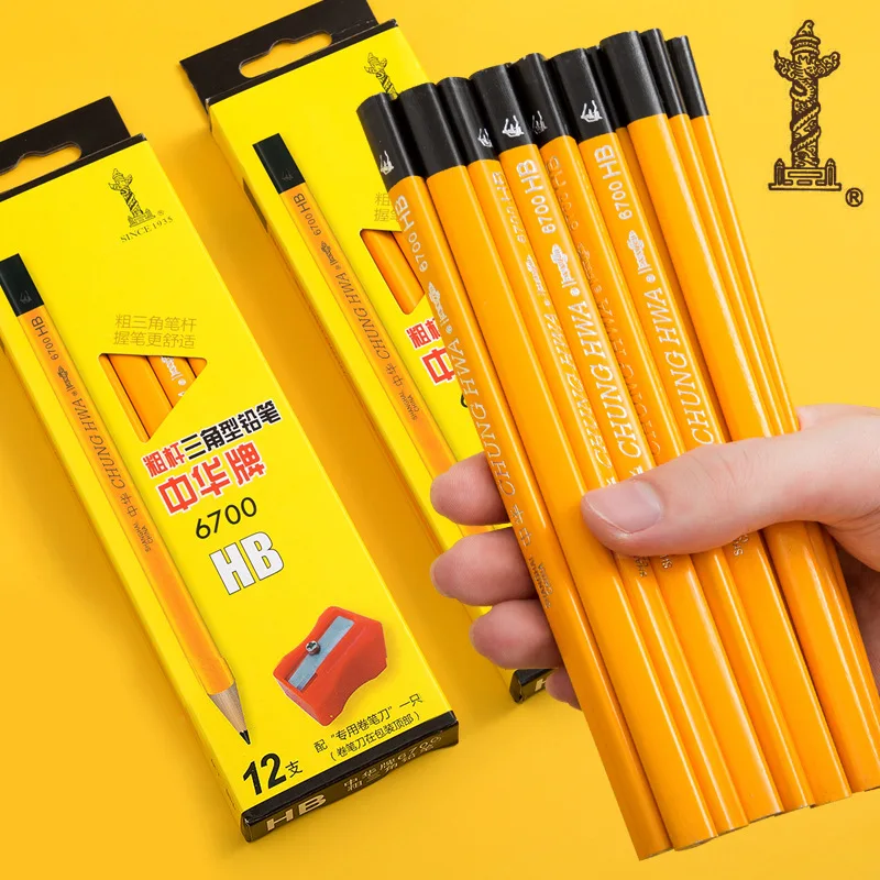 12pcs Pencil Large Triangle Bold Beginner Writing Children's Corrective Holding Posture HB Thick Rod Students Practicing Pencils