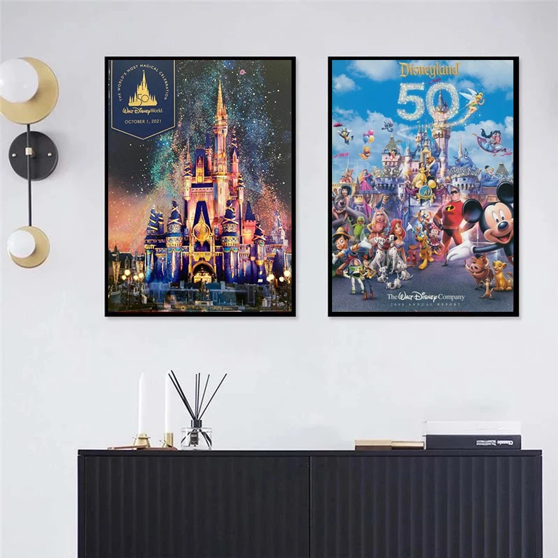 Disney 50th Anniversary Canvas Paintings Cinderella Castle Magic Posters and Prints Wall Art for Living Room Wall Decor Cuadros