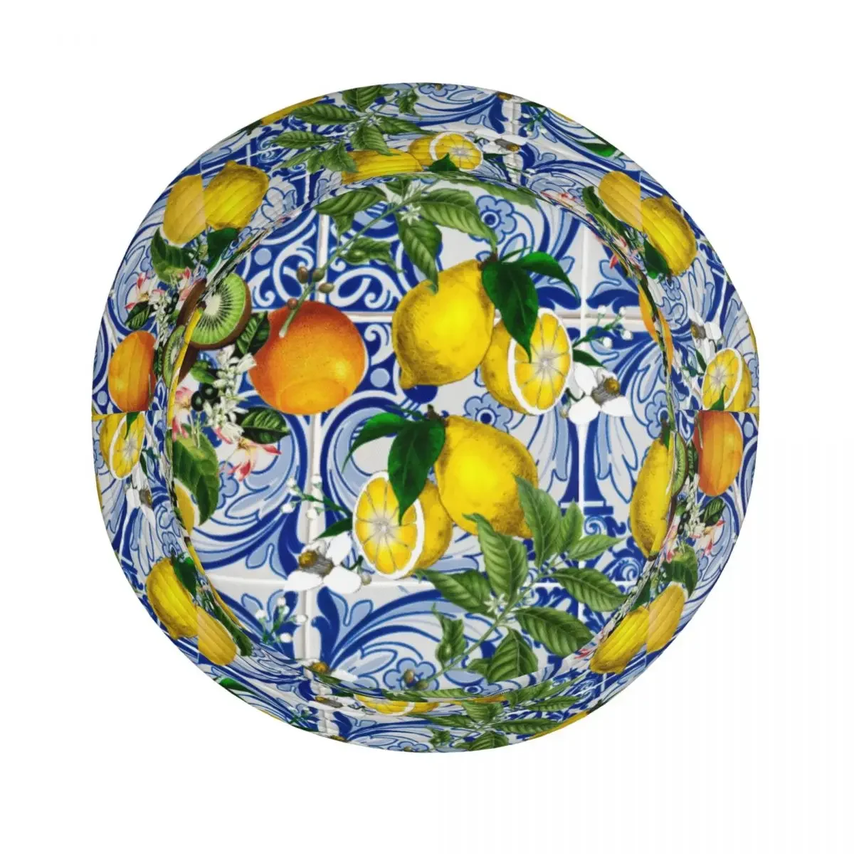 Mediterranean Lemon On Blue Ceramic Tiles Unisex Bucket Hats Customize Summer Travel Beach Summer Citrus Fruit Hat