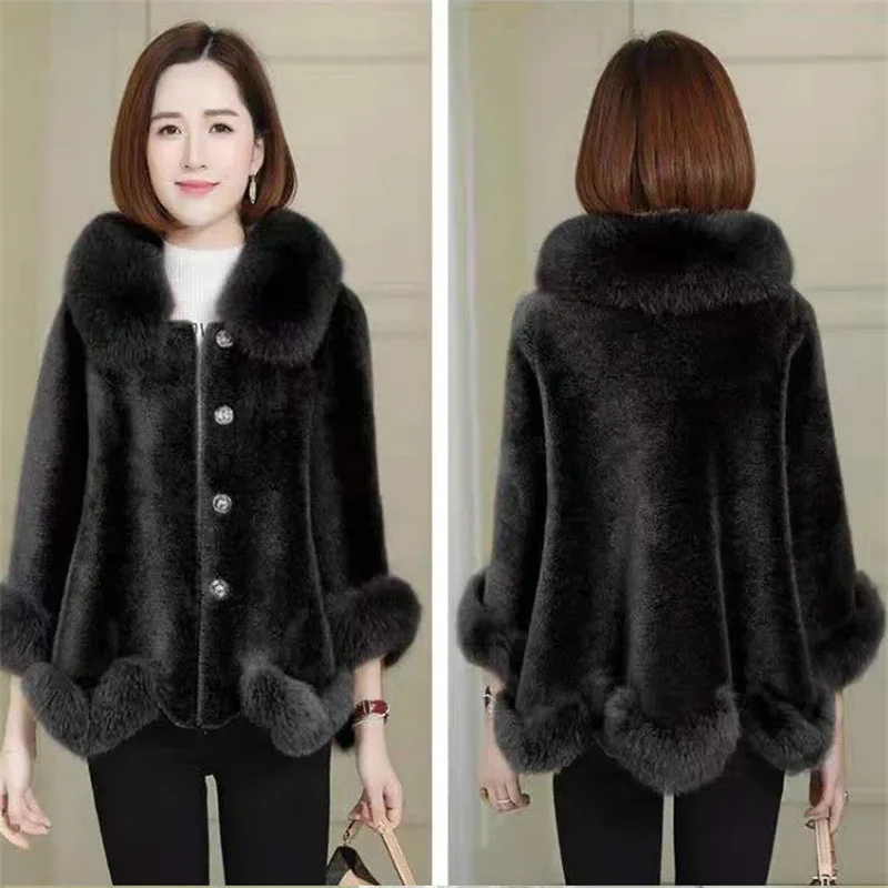 2023 Women Winter Fox Fur Faux Fur Jacket Short Slim Nine-Quarter Leopard Print Faux Fur Middle-aged Mother Faux Fur Jacket Mom