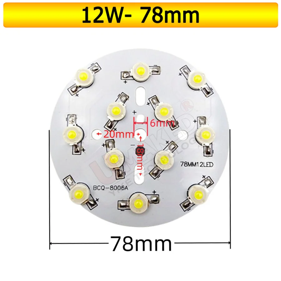 Luminosità 1-18W LED Epistar chip perlina ad alta potenza con piastra di base in alluminio Radiatore saldato connessione JST, pannello LED circolare