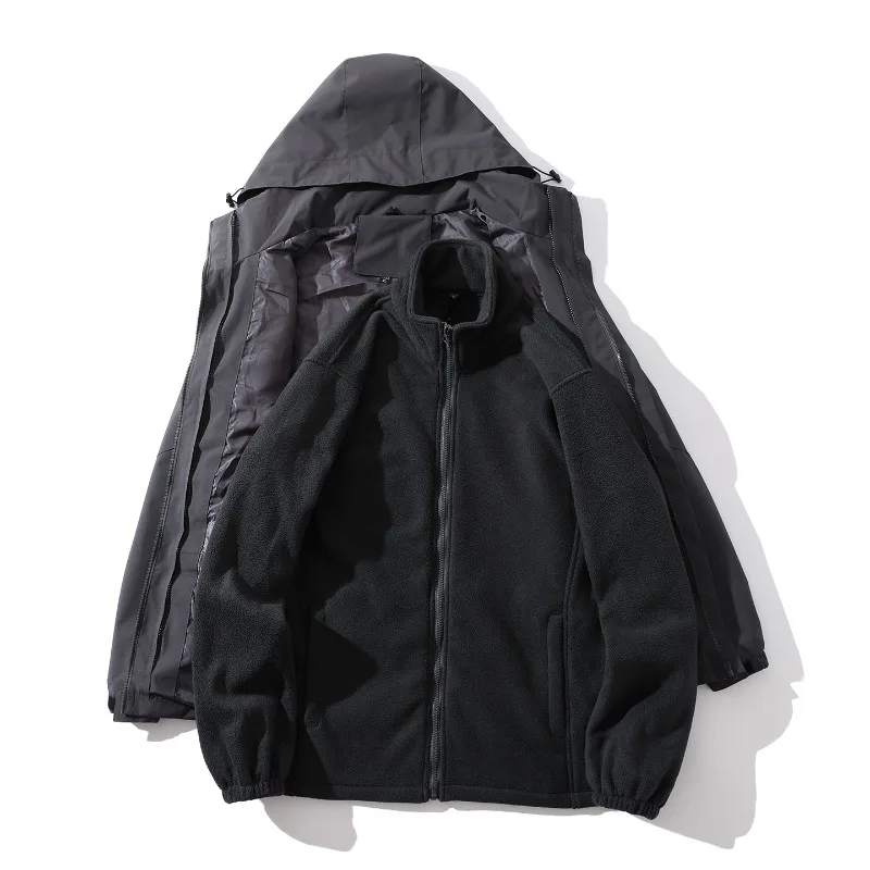 Men's 3-in-1 Detachable Outdoor Jacket - Windproof & Waterproof Hooded Coat with Removable Liner for Hiking, Camping & Travel