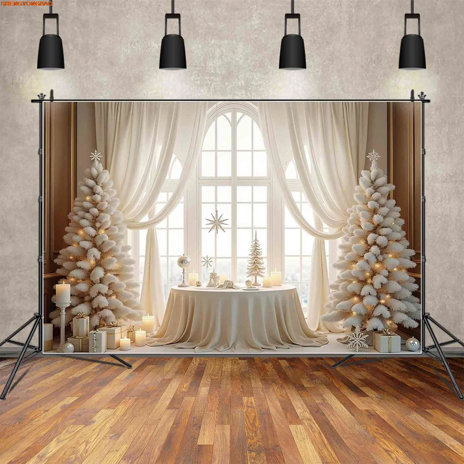 Branco janela de natal fotografia fundo cortina presentes sofá photozone pano de fundo estúdio do bebê photocall acessórios