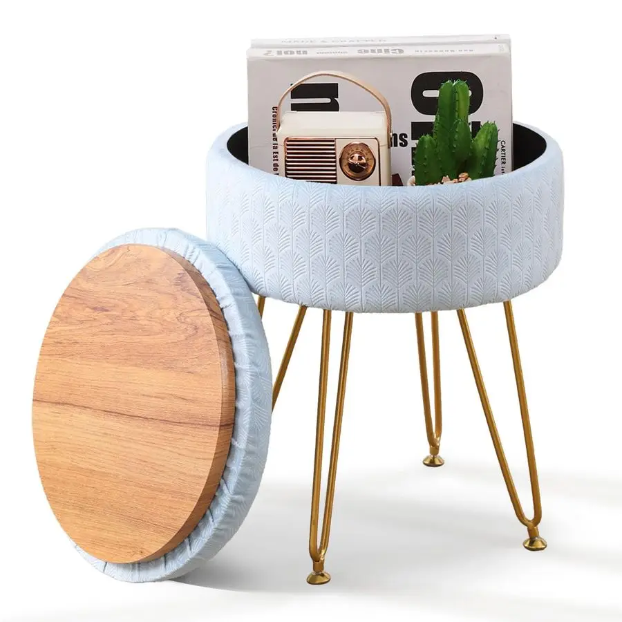 

Круглый бархатный пуф-оттоманка с отсеком для хранения, мягкий стул для туалетного столика с сиденьем из пены с эффектом памяти, маленький приставной столик для прихожей