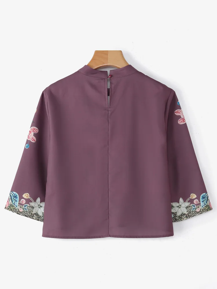 ZANZEA بلوزة بوهيمية مطبوعة بالزهور لخريف 2025 للسيدات بياقة واقفة 3/4 كم قمصان فضفاضة أنيقة تونك علوية كبيرة الحجم Blusa