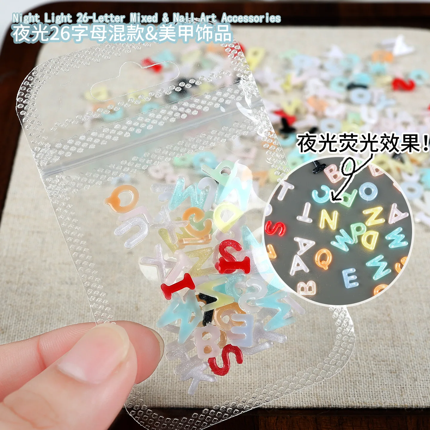 50pcs Mixed Design Luminous Acrylic English Letters Nail Art Charms Accessoreis For Nails Decoration Manicure Material Supplies