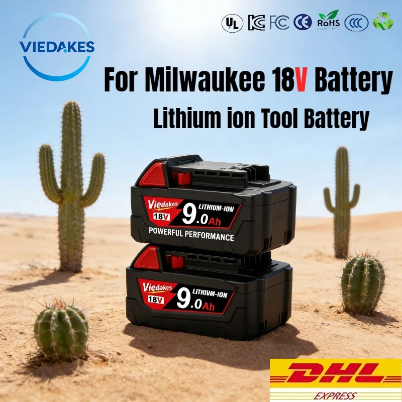 

For Milwaukee 18V Battery 9.0Ah Rechargeable Li-ion, Fit 48-11-1860 48-11-1850 48-11-1840 2642-21 2604-22 All 18V Tools