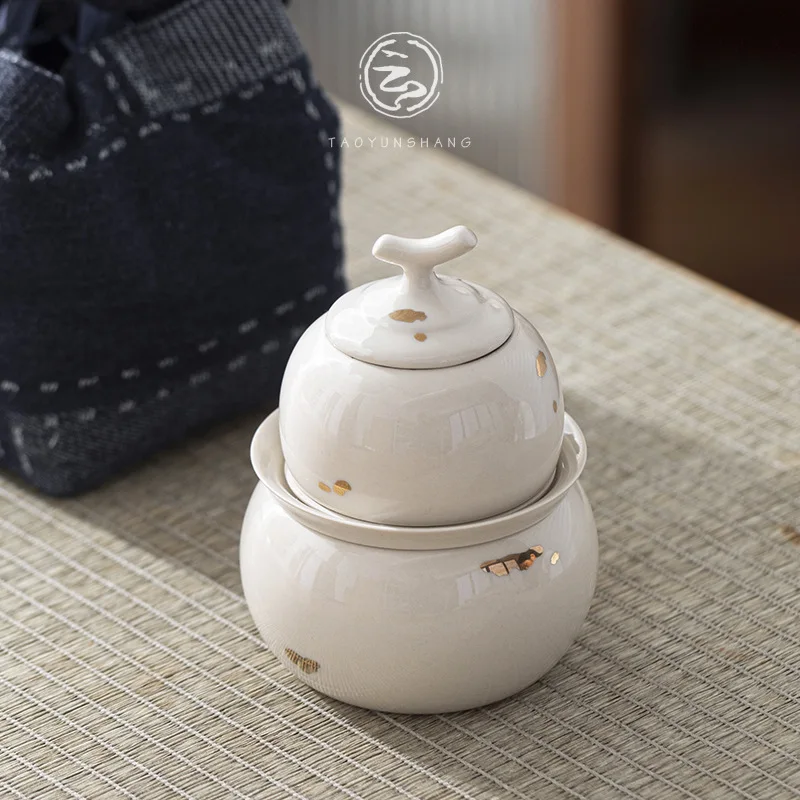 Portable Ceramic Teaware Sets Gourd Travel Tea Set Gaiwan with Filter One Person Quick Brew Tea Cup Maker Kit
