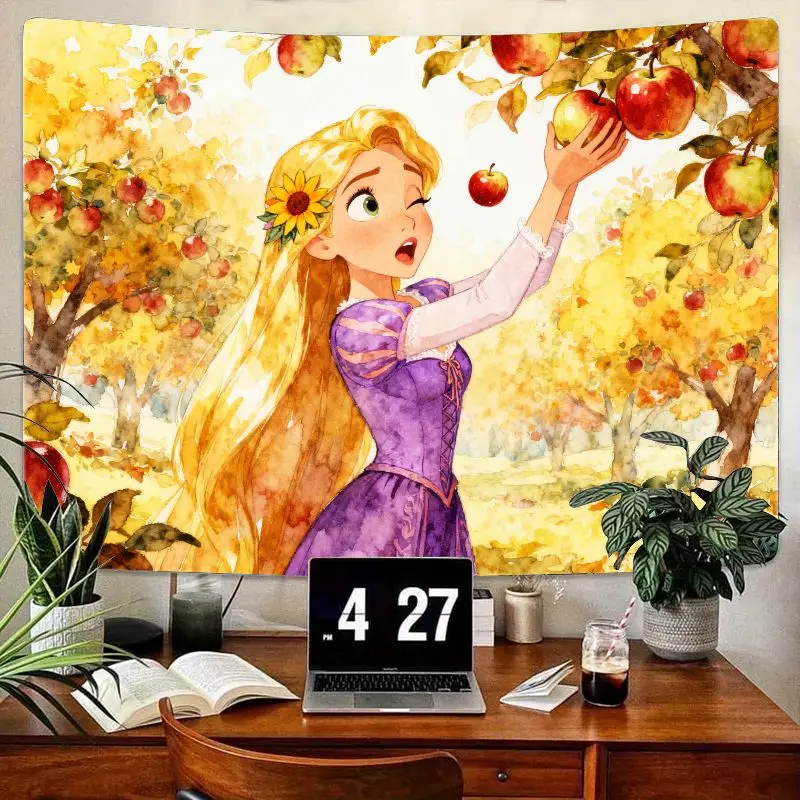 

1 шт., гобелен принцессы Рапунцель, осенний яблочный сад, акварель, настенное искусство, милый декор для комнаты для девочек, фэнтези, спальня, гостиная, общежитие, Gi