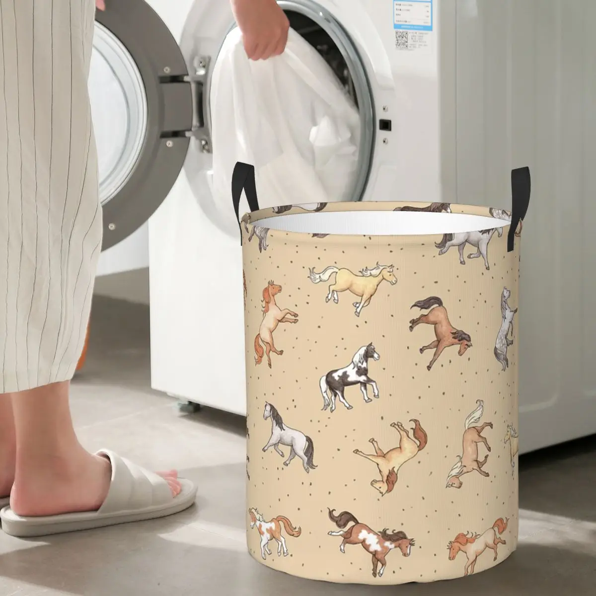 Cestas de lavandería plegables con diseño de caballos dispersos en tono taupe, cesta de almacenamiento para ropa sucia y juguetes, bolsa organizadora para el hogar