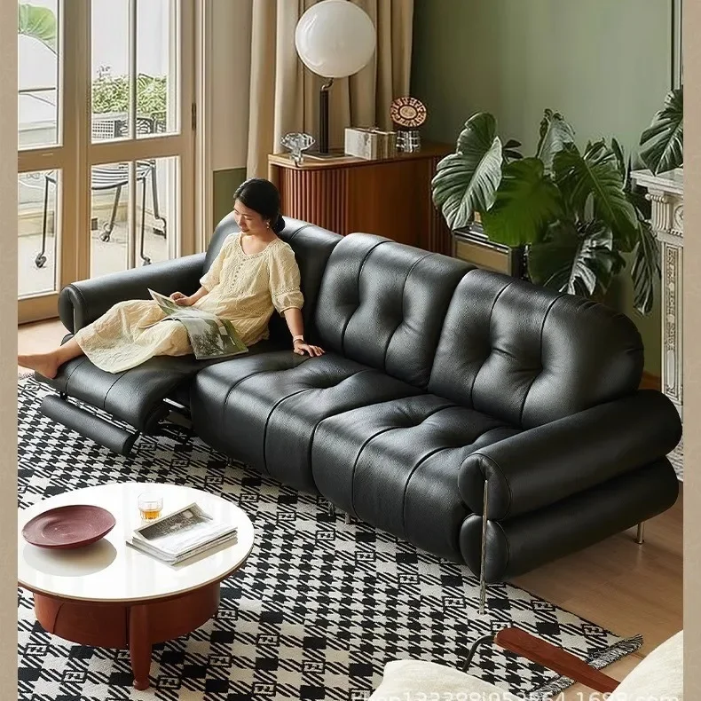 프랑스산 흑설탕색 높이 조절 전동 기능 클라우드 소파 블랙