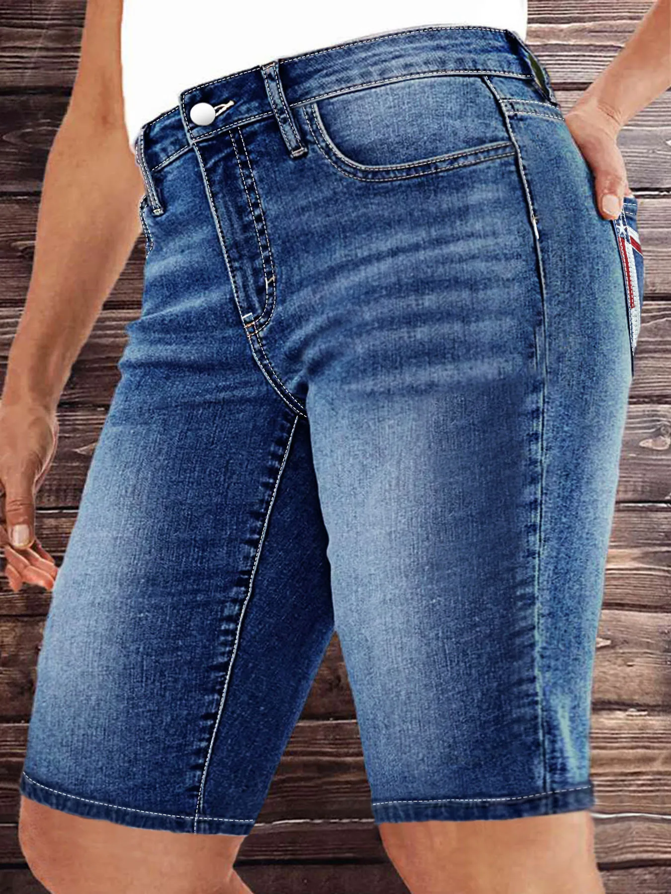 بالإضافة إلى حجم ارتفاع الخصر الدينيم الجينز المرأة عارضة سليم صالح غسلها سستة خمسة أرباع طول الدينيم السراويل