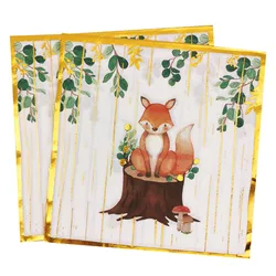 10Pcs Woodland Animal Fox Napkins Kids Happy Birthday Party Baby Shower Forest Theme Paper Tissues Jungle Safari Party Supplies