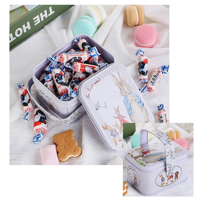 1PC Easter Cartoon White Rabbit Toffee Tin Can Small Suitcase Storage Can Tin Metal Candy Box Gift Candy Chocolate Box