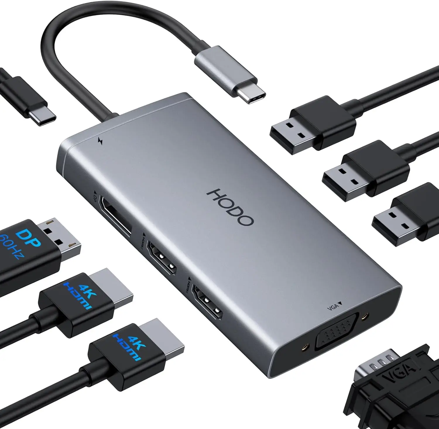 

Док-станция USB-C 8 в 1 с двумя портами HDMI, DP, VGA, 3 портами USB и PD мощностью 100 Вт для ноутбуков