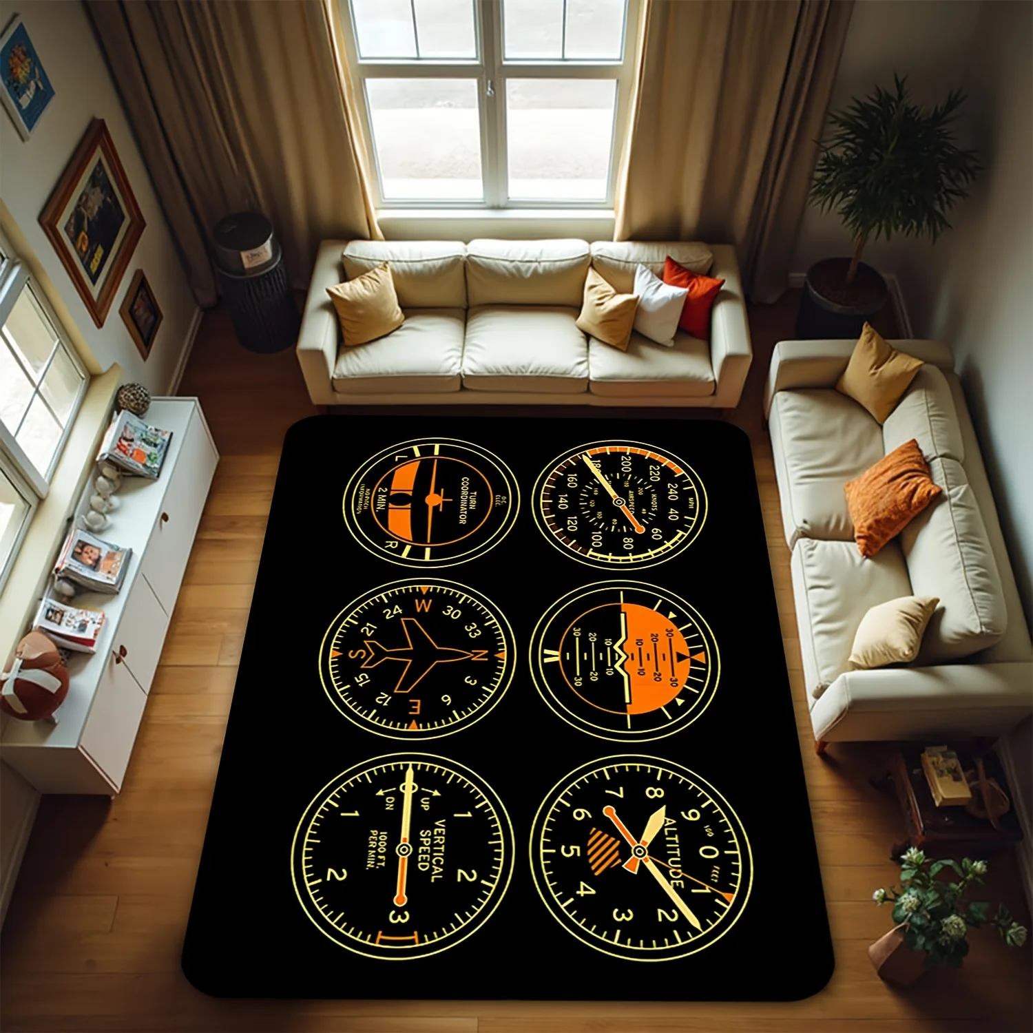 Aviation Instrument Panel Print Flannel Area Rug Pilot Theme Floor Mat for Living Room Bedroom Home Decor Soft Non Slip