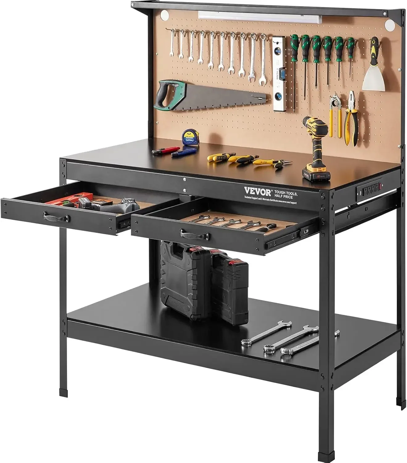 Workbench  Steel Work Bench for Garage max. 1500W Heavy Duty Workbench  1.5m Cable 4xAC outlets 2xUSB Ports 30xHooks