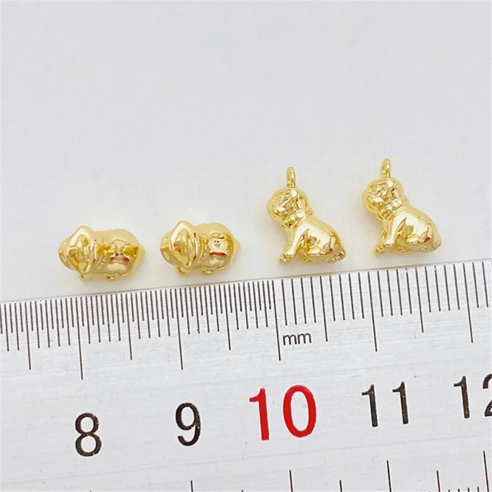Mini Bulldog chapado en oro de 14 quilates, colgante para cachorros, suministros de joyería DIY, cuentas para collar, pulsera, accesorios artesanales