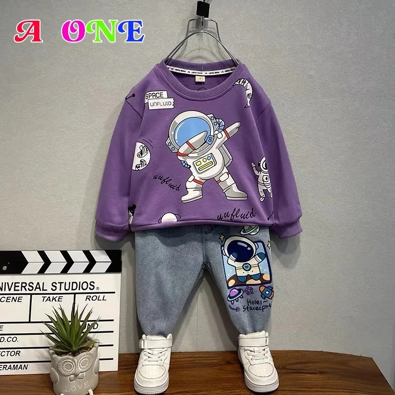 autumn spring casual boys clothes kids set children outfits fashion martian astronaut sweatshirt + pants 2 pcs suit boy clothing