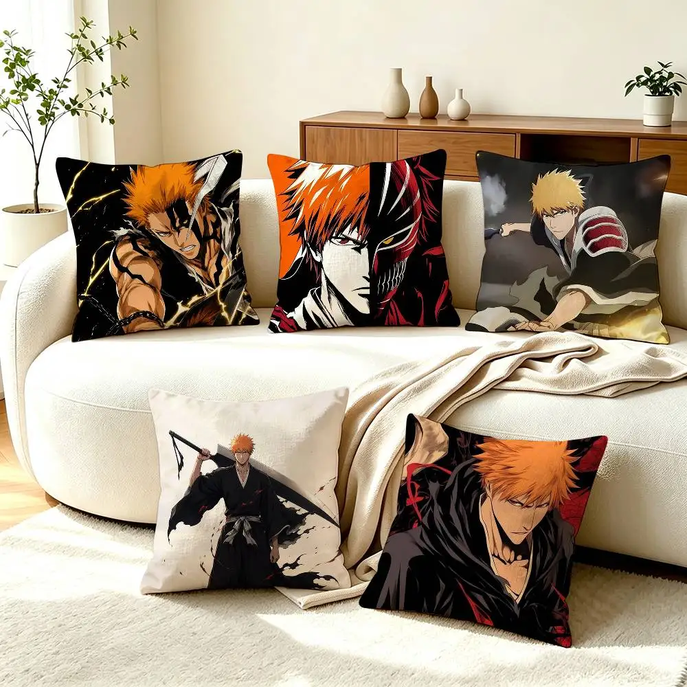 B-BLEACH Ichigo K-Kurosaki Anime  Square Double-Sided printed Pillow Case Bedroom Bedside Pillow Sofa Cushion Cover
