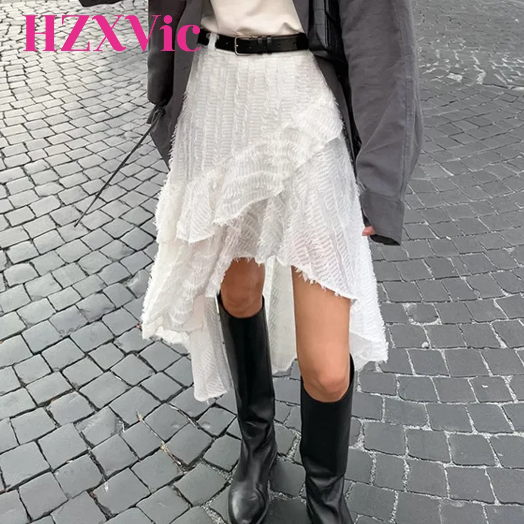 

HZXVic women's French ruffled jacquard A-line skirt women's bohemian white high waisted skirt women's clothing