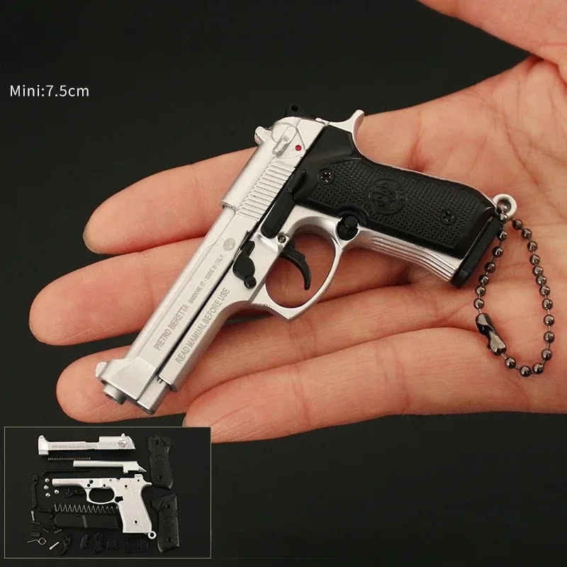 Alloy 1:3 Scale 92F Mini Pistol Model Keychain Mini Toy Gun Weapon Model Metal Keychain for Adult Kids Christmas Gift