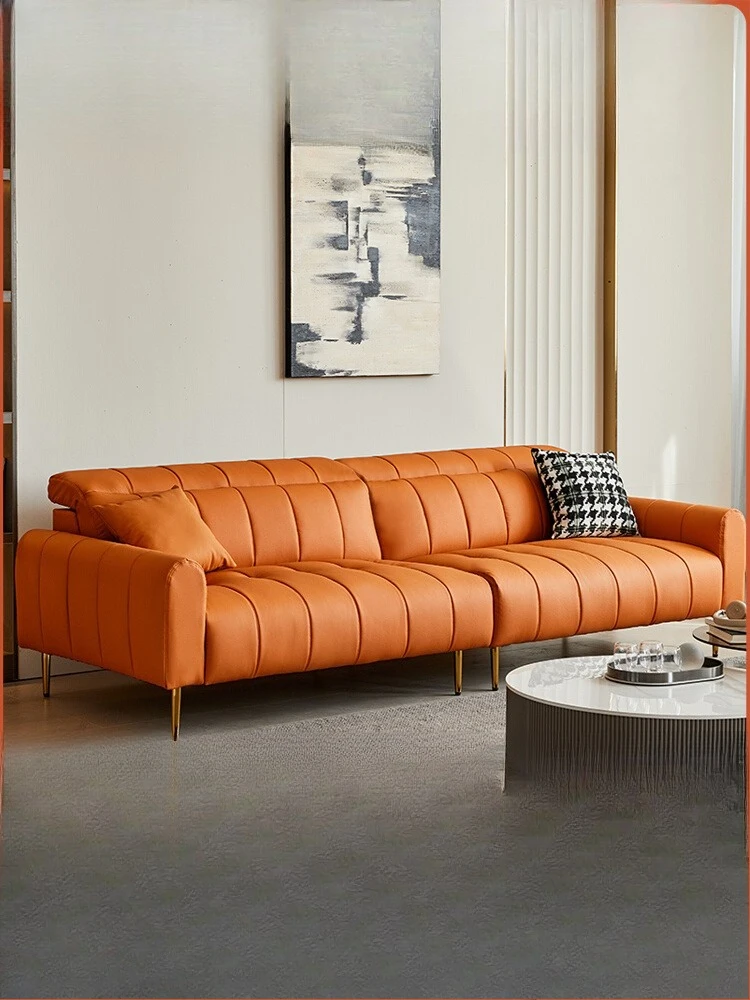 

Italian light luxury sofa living room simple modern small apartment straight three-person combination
