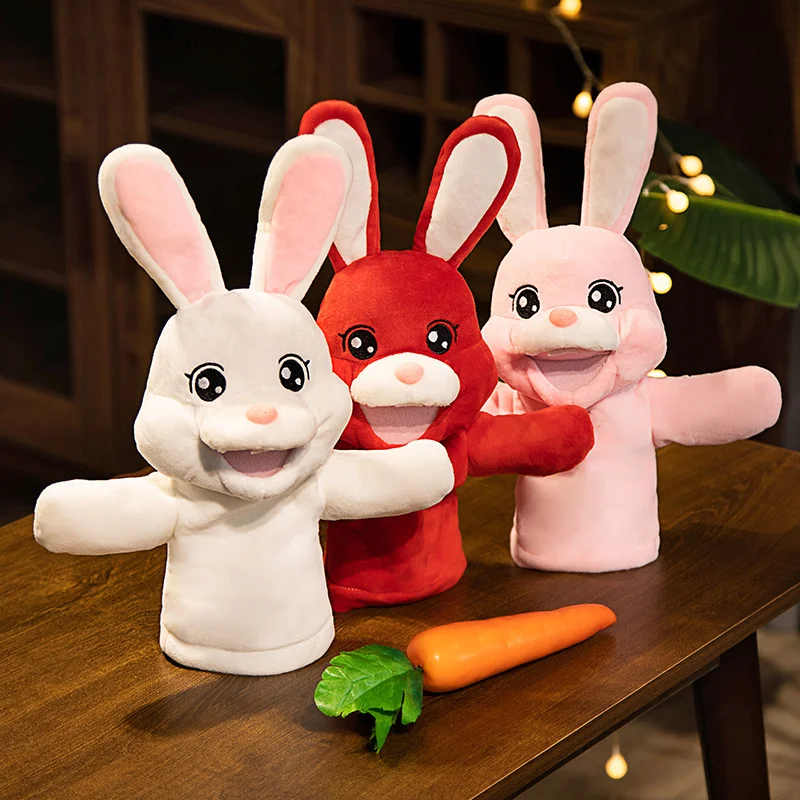 Marioneta de mano de conejo lindo para niños y niñas, accesorios de celebración de vacaciones, peluche divertido, regalos de Navidad y cumpleaños, 35cm, nuevo