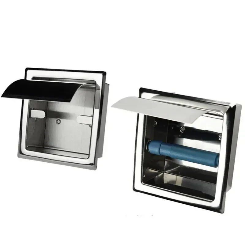 Stainless Steel in-wall Installation Built-in Toilet Tray Concealed Bathroom Tissue Box Hidden Installation Roll Holder