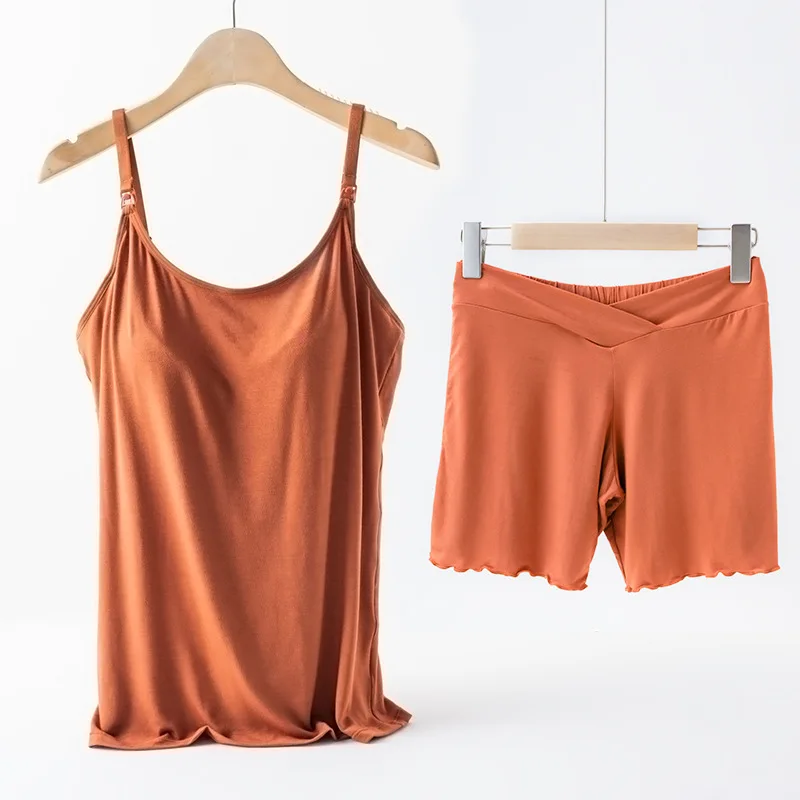 Summer Nursing Tank Camis with Pants Sleeveless Pregnancy Camisole Top Maternity Clothes Pajamas Suits Sets for Pregnant Women