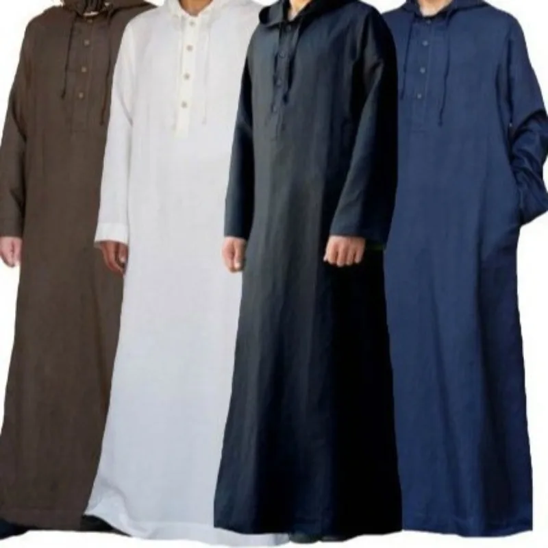 Men's Arabic-Style Simple Long Hooded Shirt | Muslim Thobe