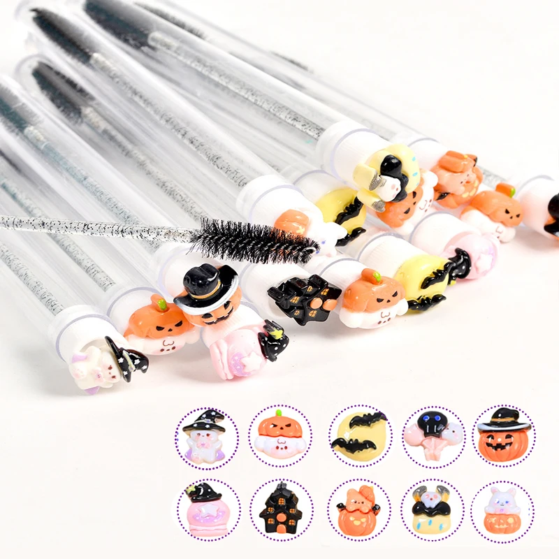 10 pièces brosse à cils réutilisable professionnel Halloween Tube Mascara baguette-effrayant avec Tube baguettes à cils brosse à sourcils remplaçable