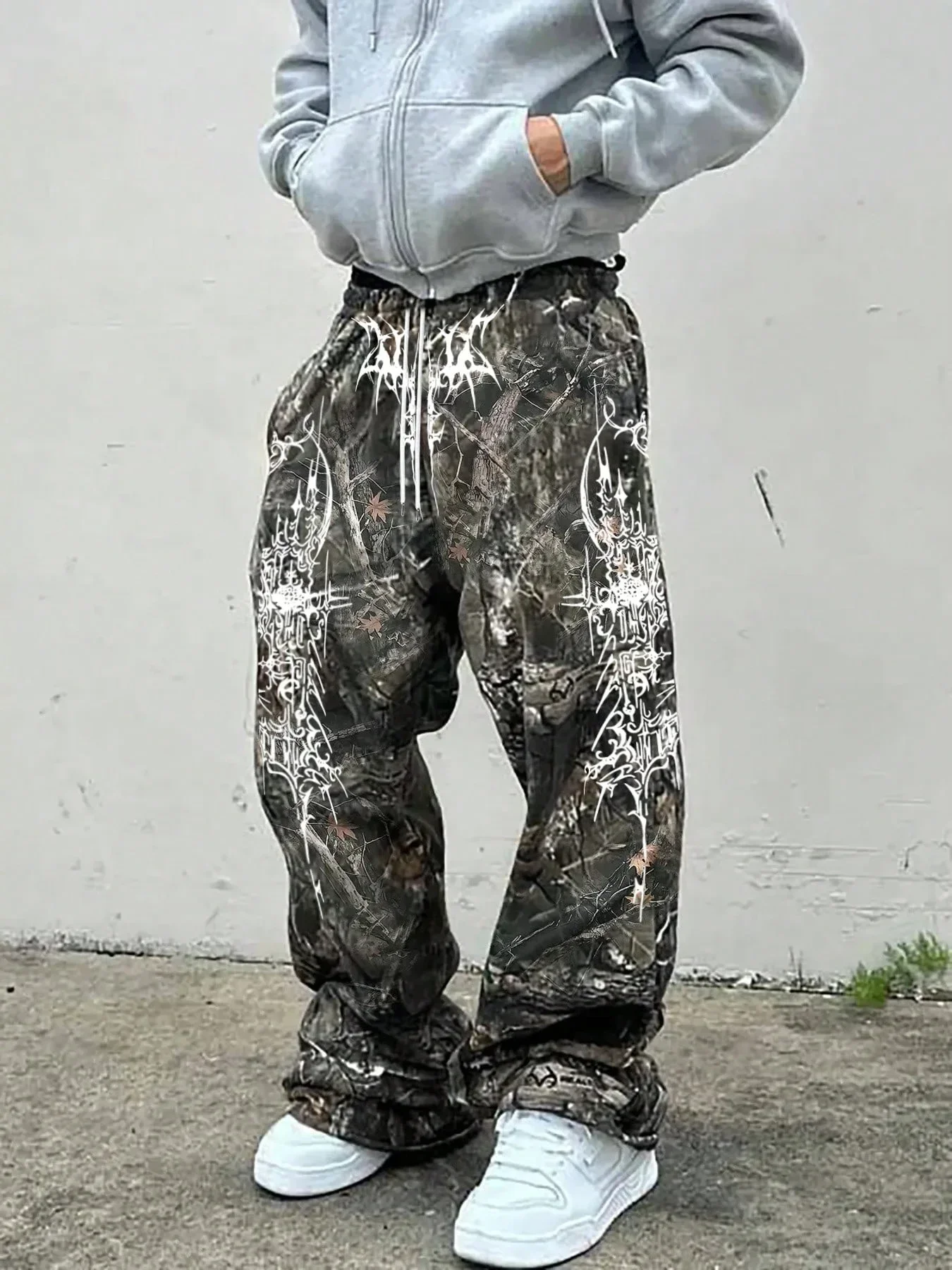 Unisex Straight‑Leg Pants Camouflage Dark Gothic Print Casual Long Trousers Hip Hop Streetwear Loose Sport Daily Bottoms