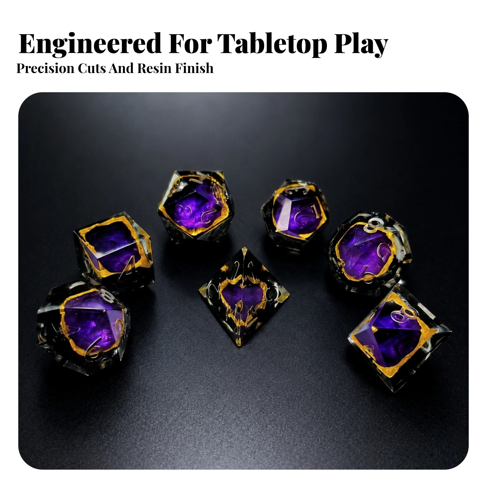7 Pieces Resin Polyhedral Gaming Die Eye-Catching Sharp-Edged Gaming Die Roleplaying Game Dice Artisanal Unique