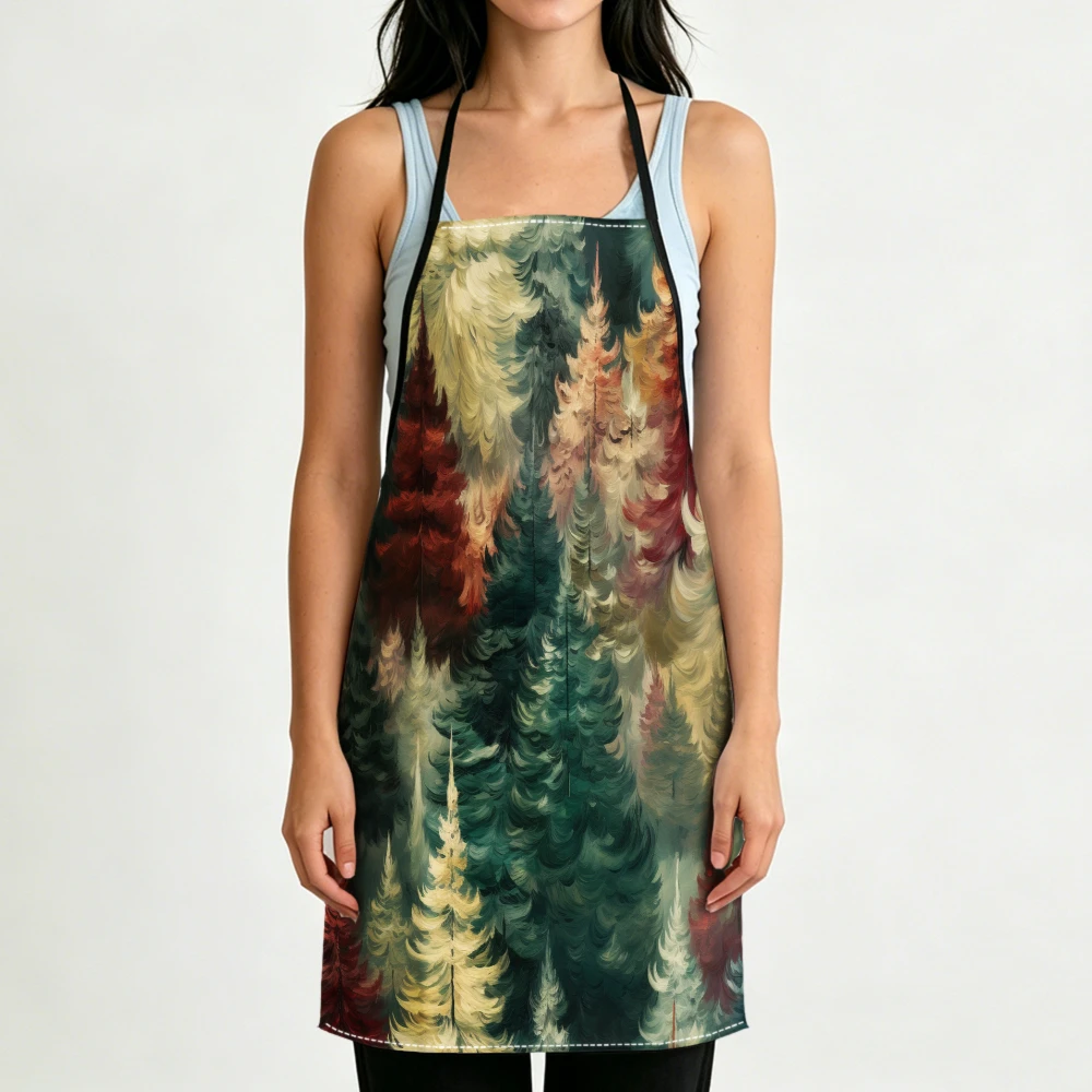 Artistic Forest Print Apron Kitchen Aprons Cooking Baking And Dining Protection Adjustable Bibs