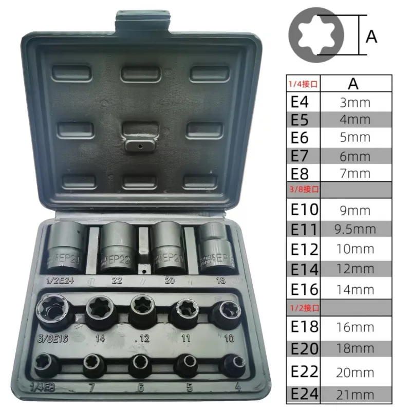 

Инструмент для снятия винта аккумуляторной батареи Внешняя розетка Torx Plus 5 и 6-точечная розетка Интерфейс 1/2 дюйма 3/8 дюйма 1/4 дюйма Подходит для Tesla