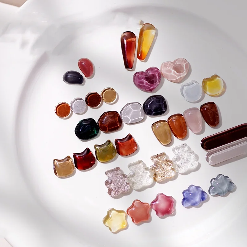 40Pcs Transparent Glas Nail art Display Bär Liebe Stern Für Zeigt Gel Polnischen Designs Maniküre Werkzeuge Nagel Farbe Bord Tipps karte