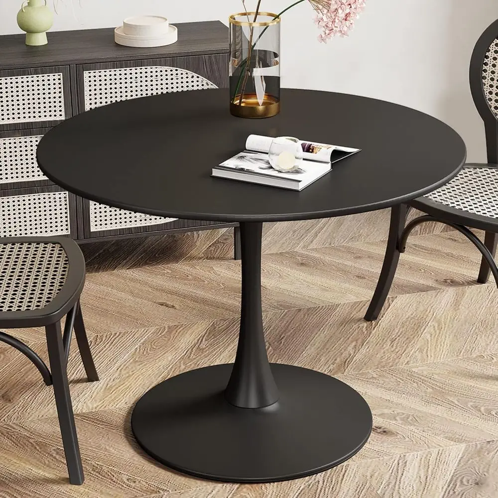 

Round Dining Table, 31.5 Thickened Glass Top with Metal Base, Suitable for 2-4 People, Black