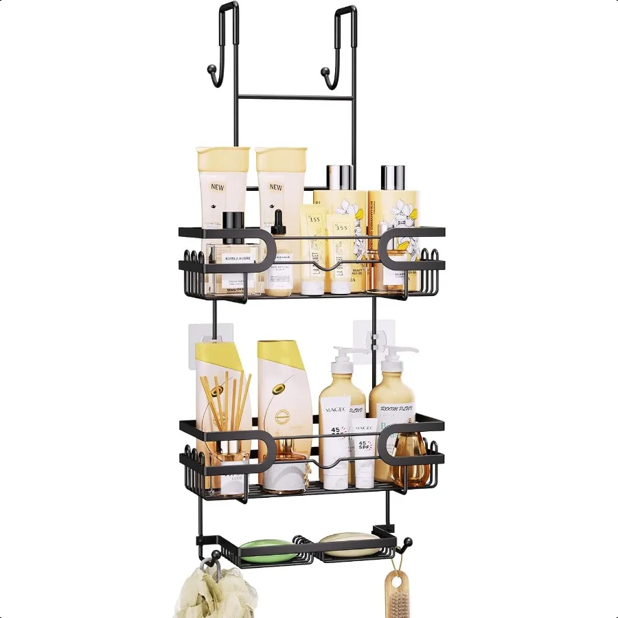 

Over The Door Shower Caddy With Double Soap Holder Stainless Steel Hanging Shower Organizer With 16 Hooks No Drilling Hanging S