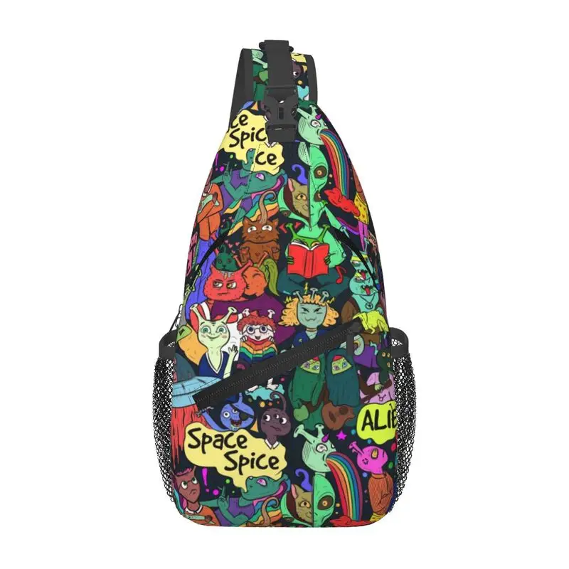 

Custom Bizarre Alien Colorful Street Art Sling Chest Crossbody Bag Men Graffiti Style Shoulder Backpack for Camping Biking