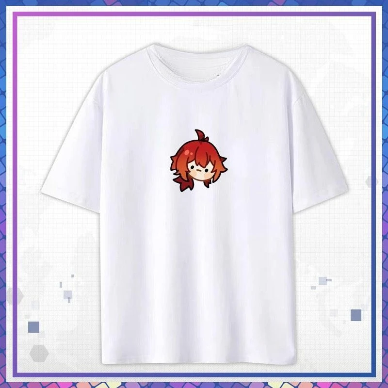 Chibi Venti, Klee,Diluc & Razor Unisex pareja camiseta de manga corta camisetas Unisex Genshin Mondstadt personaje Mini-Camiseta estampada