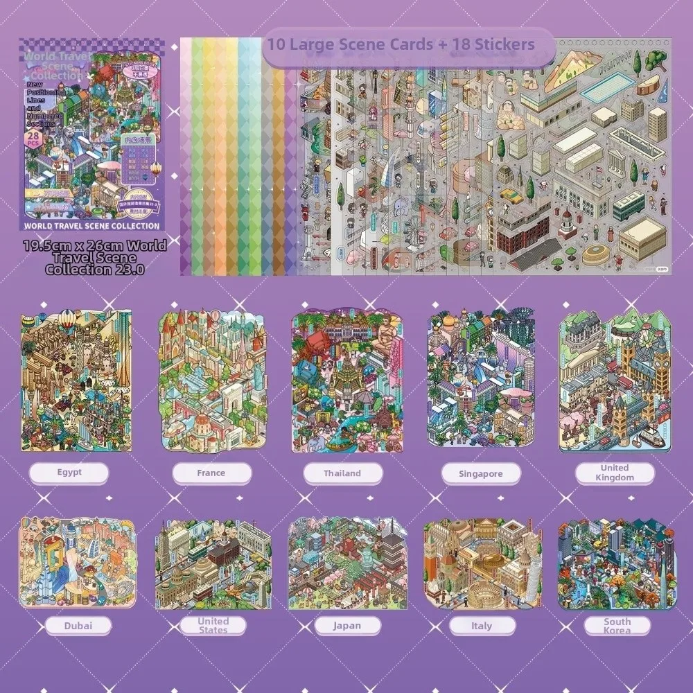 Travel Theme 3D Sticker Book 10 Theme 31 Sheets Famous Cityscape Mini Scene Stickers PET Self-Adhesive Collage Stickers Craft