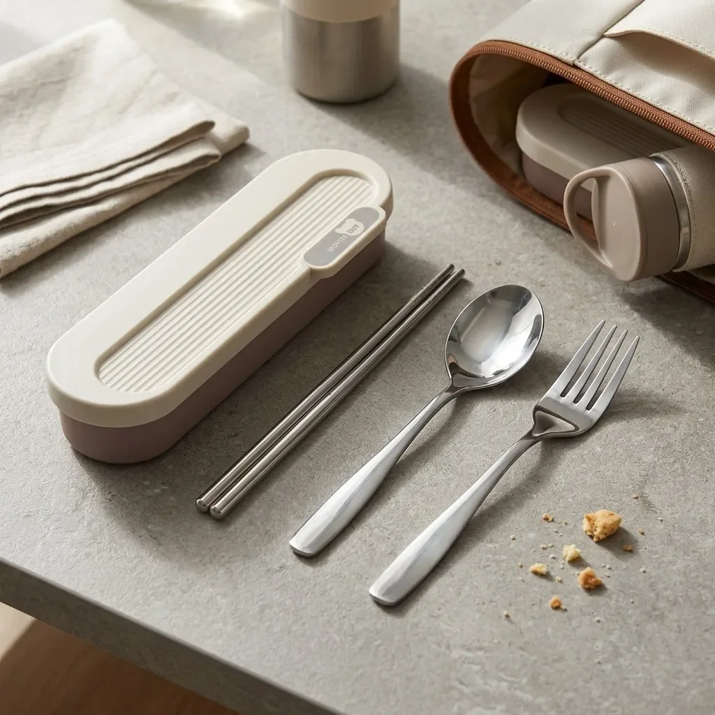 Stainless Steel Cutlery Spoons and Forks Set With Organizer Spoon and Chopsticks Set Silverware Travel Tableware Student Office