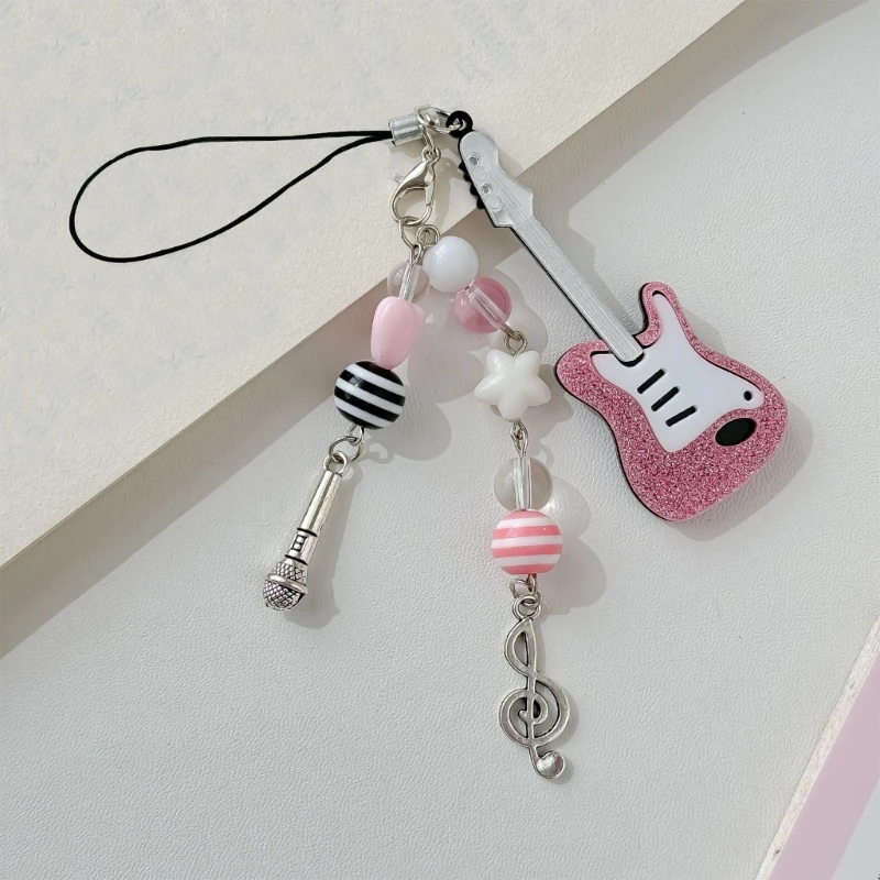 Violin Mobile Phone Chain Handcrafted Beaded Keyring Accessory Charm music Keychain Lanyard Aesthetic Y2k Unique